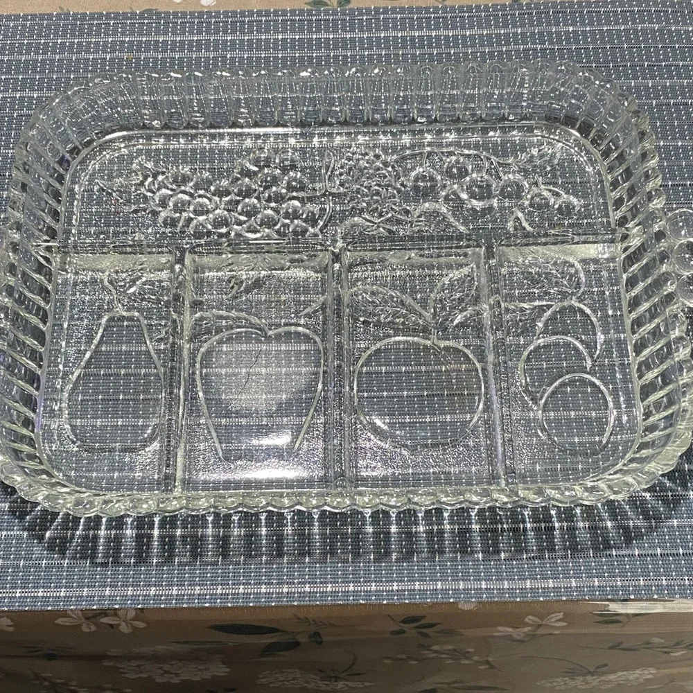 Vintage Indiana Glass Fruit Design 5 Divided Tray